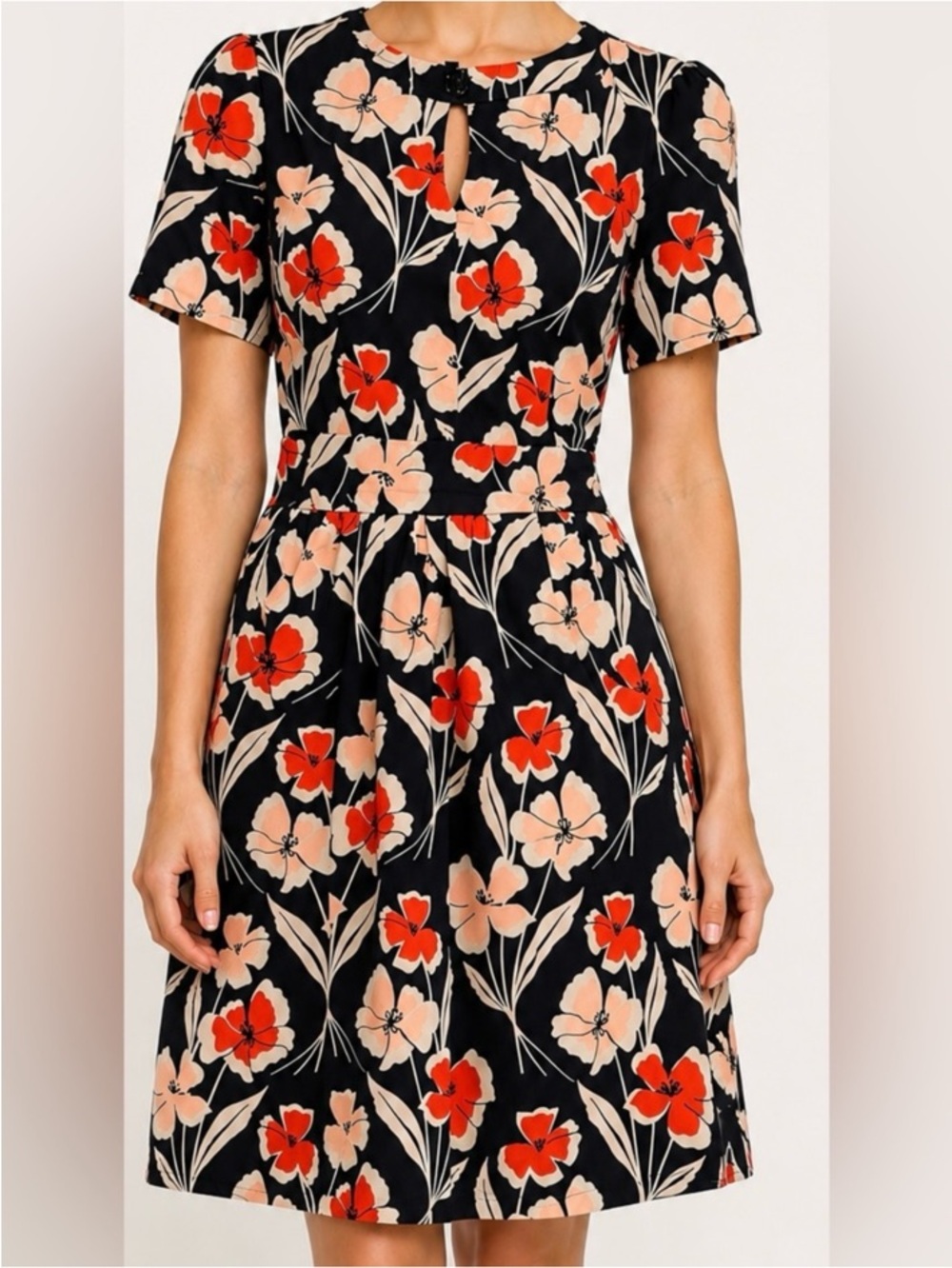 Karen Walker Floral Belted Dress Navy Red Cream Size 4